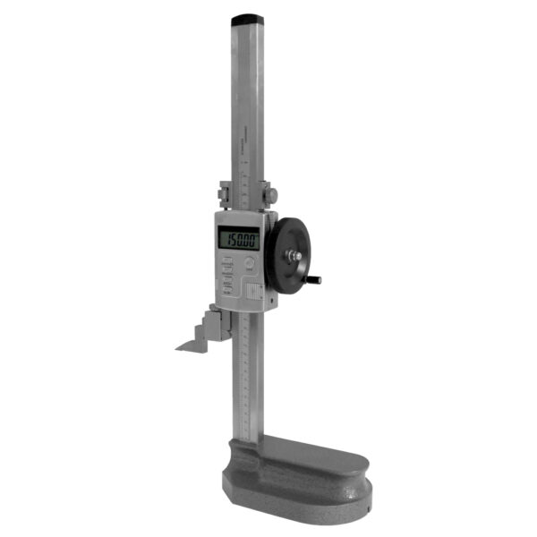 A robustly constructed ,solid single column, digital height gauge with side adjustment wheel.