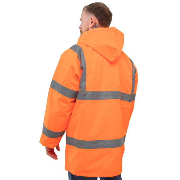 Hi-Vis Waterproof Contractors Jacket Orange Rear