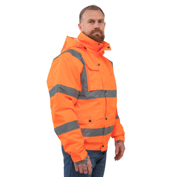 Hi-Vis Waterproof Bomber Jacket Orange Side