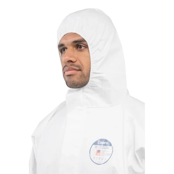 Disposable polypropylene Coverall White Type 5/6 hood
